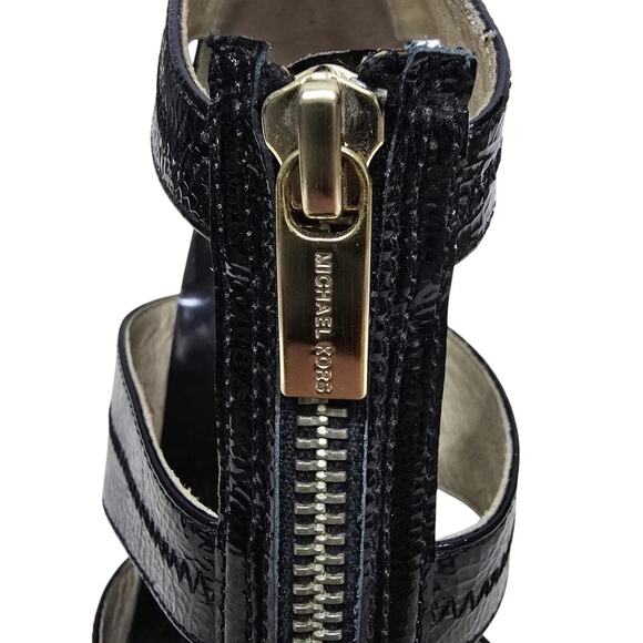 MICHAEL KORS Wide Width Berkley T-Strap Sandals Heels 10 M Black Patent Leather - Picture 5 of 11